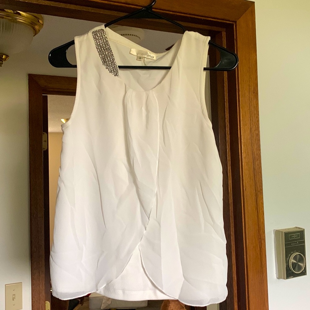 White tank with rhinestone shoulder detailing